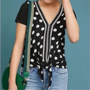 NWT Anthropolgie Akemi + Kin Knot Front Polka Dot V-Neck Tee